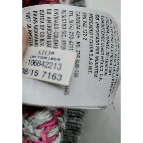 American Eagle Womens Sweater Size Medium Gray Aztec Print Hooded V-Neck - Picture 9 of 9